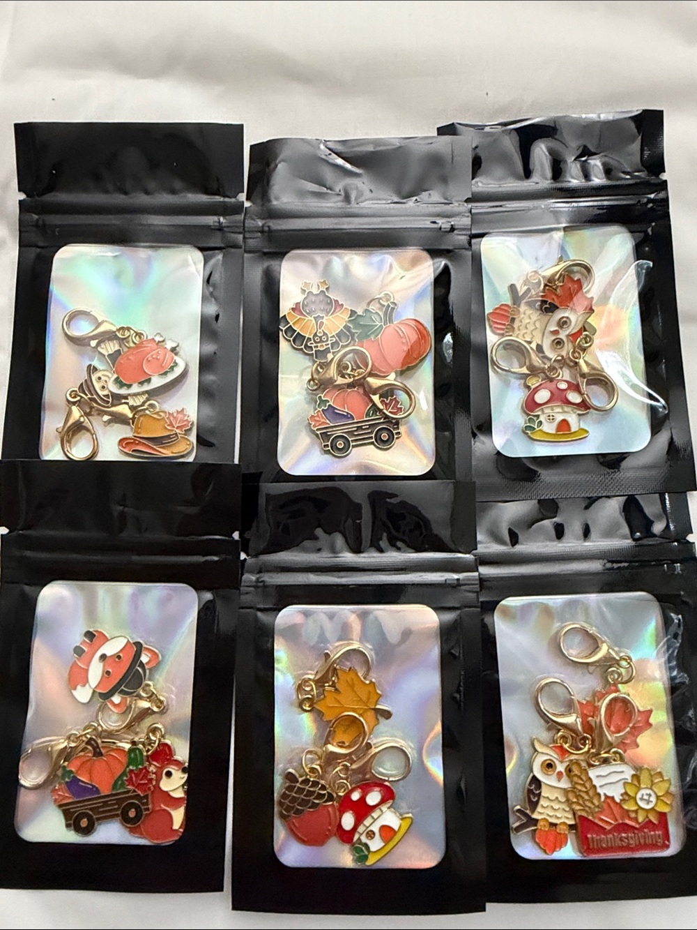 Enamel Fall Charm Keychain - Red & Gold Accent